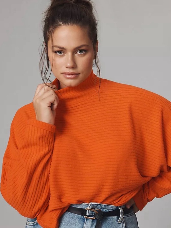 Pilcro Sweaters - Pilcro Orange Ribbed Cowl Neck Sweater